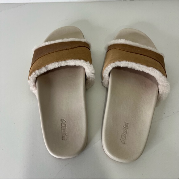 Olukai Womens Ho'ala Slide Sandals Shearling Lined Leather Comfort Slip On Sz 8 - Picture 6 of 11